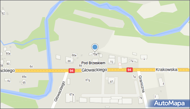 Brzesko, Głowackiego Bartosza, 70a, mapa Brzesko