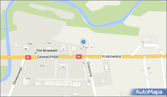 Brzesko, Głowackiego Bartosza, 74a, mapa Brzesko