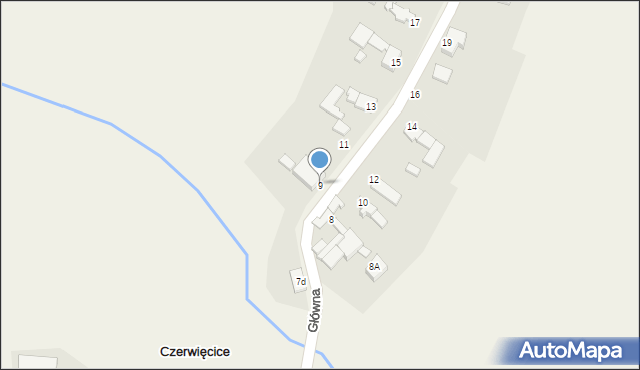 Czerwięcice, Główna, 9, mapa Czerwięcice