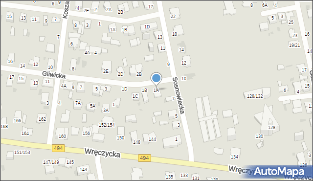 Częstochowa, Gliwicka, 1A, mapa Częstochowy