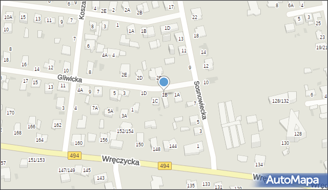 Częstochowa, Gliwicka, 1B, mapa Częstochowy