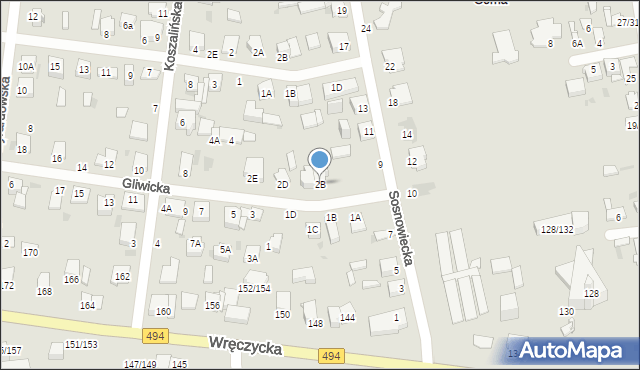Częstochowa, Gliwicka, 2B, mapa Częstochowy