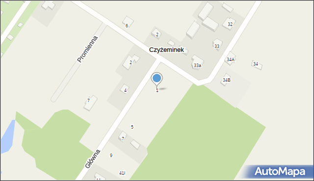 Czyżeminek, Główna, 1, mapa Czyżeminek