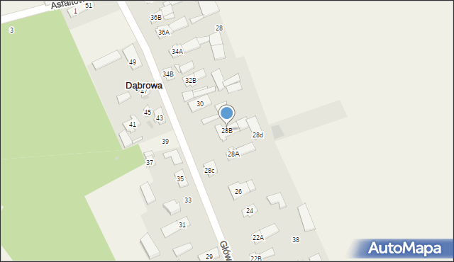 Dąbrowa, Główna, 28B, mapa Dąbrowa