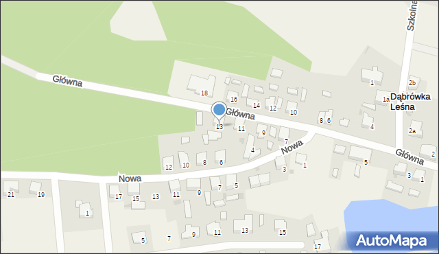 Dąbrówka Leśna, Główna, 13, mapa Dąbrówka Leśna