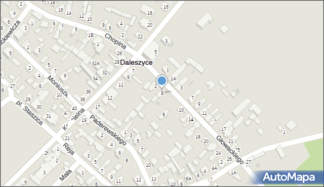 Daleszyce, Głowackiego Bartosza, 4, mapa Daleszyce