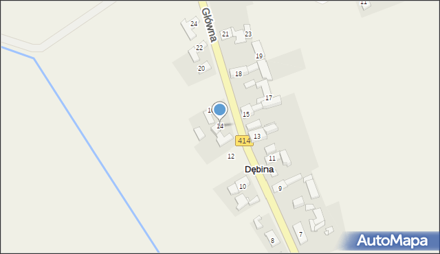 Dębina, Główna, 14, mapa Dębina