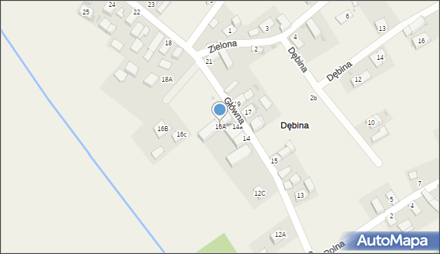 Dębina, Główna, 16A, mapa Dębina
