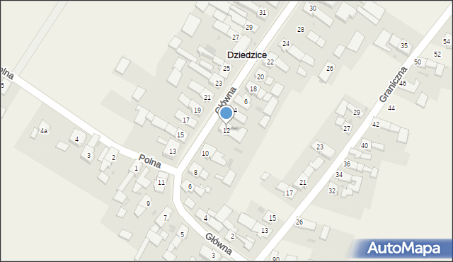 Dziedzice, Główna, 12, mapa Dziedzice