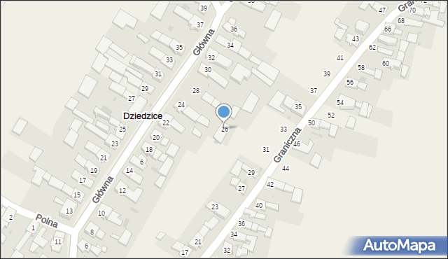 Dziedzice, Główna, 26, mapa Dziedzice