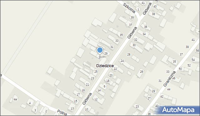 Dziedzice, Główna, 27, mapa Dziedzice
