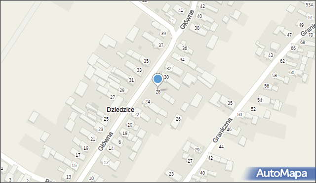 Dziedzice, Główna, 28, mapa Dziedzice