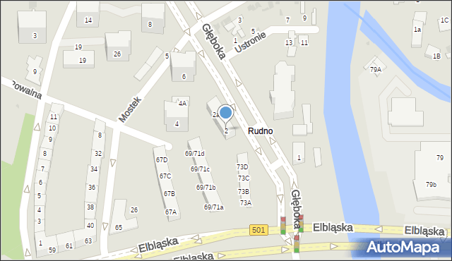 Gdańsk, Głęboka, 2, mapa Gdańska
