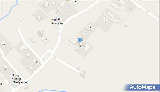 Gładyszów, Gładyszów, 49, mapa Gładyszów