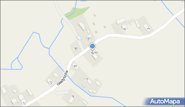 Gładyszów, Gładyszów, 74, mapa Gładyszów
