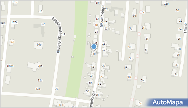 Gliwice, Głowackiego Bartosza, 38, mapa Gliwic