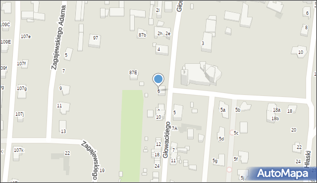 Gliwice, Głowackiego Bartosza, 6, mapa Gliwic