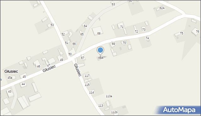 Głusiec, Głusiec, 69A, mapa Głusiec