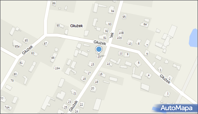 Głużek, Głużek, 13, mapa Głużek