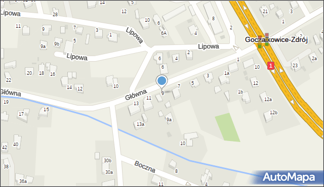 Goczałkowice-Zdrój, Główna, 9, mapa Goczałkowice-Zdrój