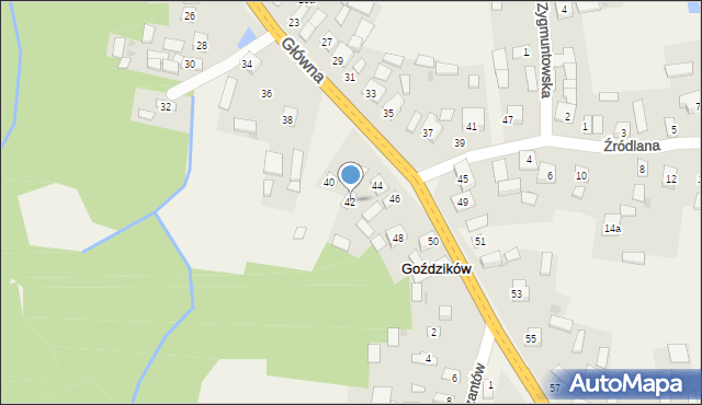 Goździków, Główna, 42, mapa Goździków