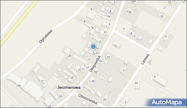 Jerzmanowa, Głogowska, 12, mapa Jerzmanowa