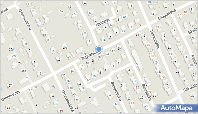 Kalisz, Głogowska, 26, mapa Kalisza