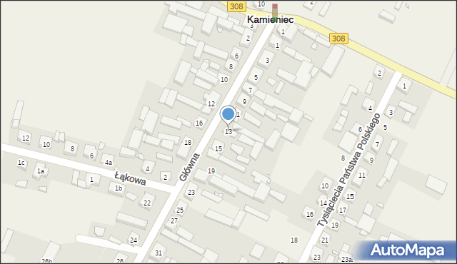 Kamieniec, Główna, 13, mapa Kamieniec