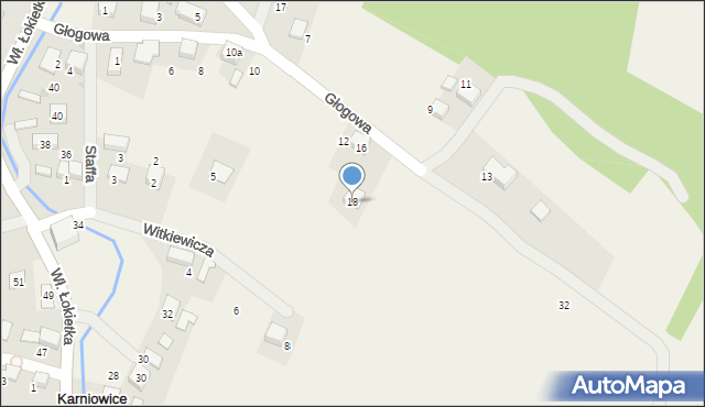 Karniowice, Głogowa, 18, mapa Karniowice