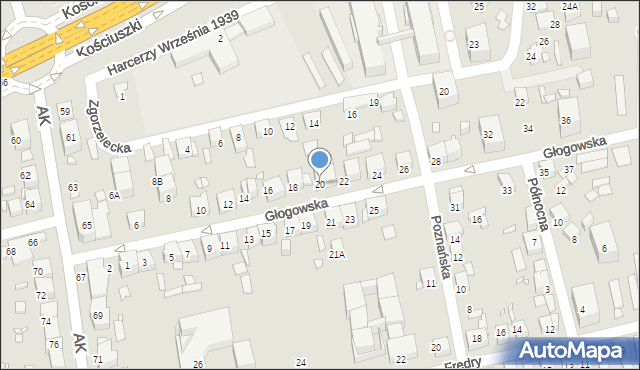 Katowice, Głogowska, 20, mapa Katowic