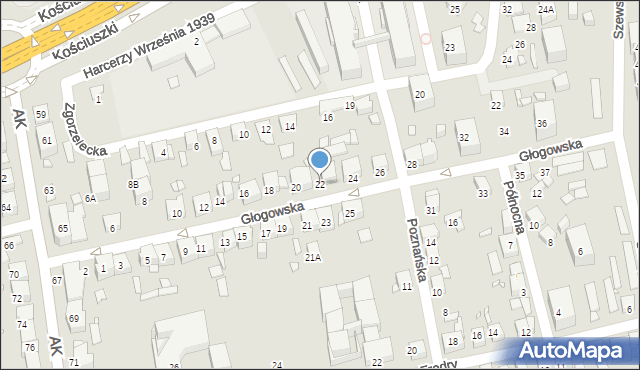 Katowice, Głogowska, 22, mapa Katowic