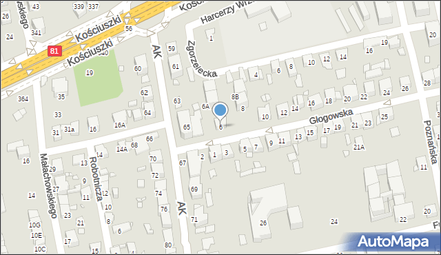 Katowice, Głogowska, 6, mapa Katowic