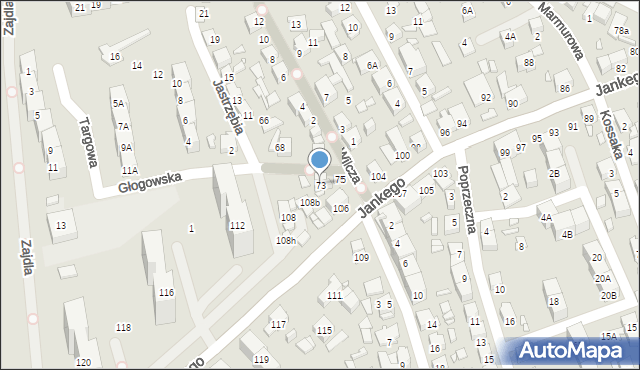 Katowice, Głogowska, 73a, mapa Katowic