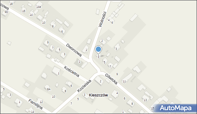 Kleszczów, Gliwicka, 1, mapa Kleszczów