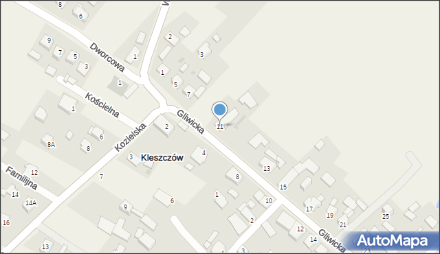 Kleszczów, Gliwicka, 11, mapa Kleszczów