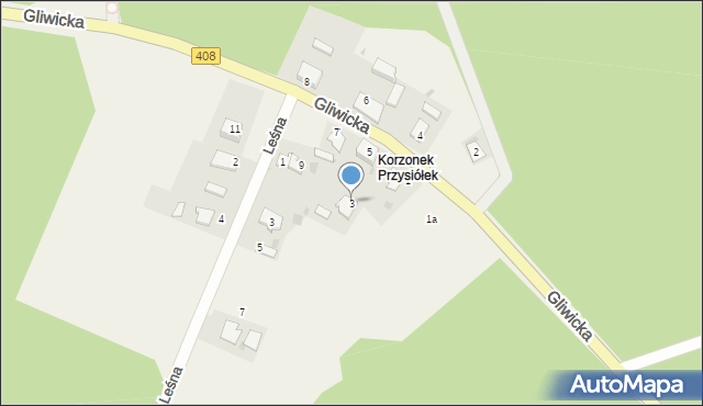 Korzonek, Gliwicka, 3, mapa Korzonek