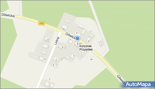 Korzonek, Gliwicka, 5, mapa Korzonek