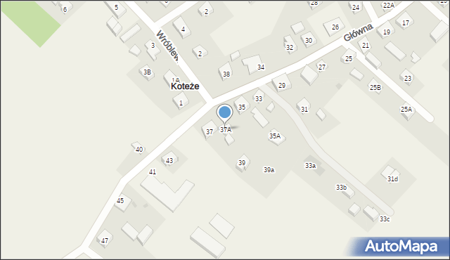 Koteże, Główna, 37A, mapa Koteże