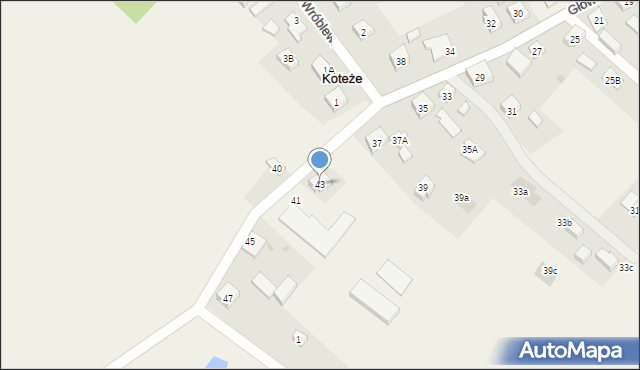 Koteże, Główna, 43, mapa Koteże