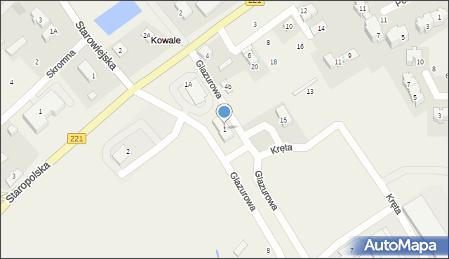 Kowale, Glazurowa, 1, mapa Kowale