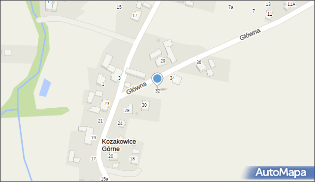 Kozakowice Górne, Główna, 32, mapa Kozakowice Górne