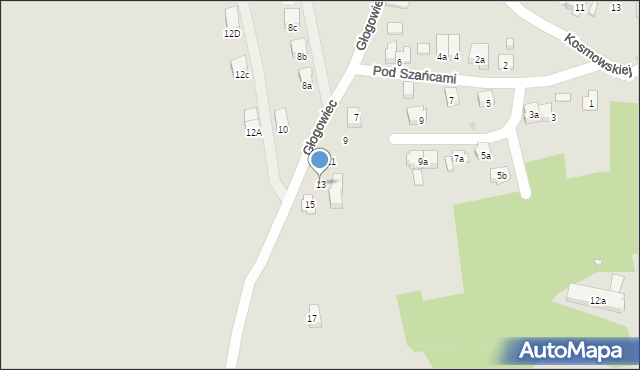 Kraków, Głogowiec, 13, mapa Krakowa