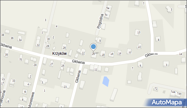 Krzyków, Główna, 20, mapa Krzyków