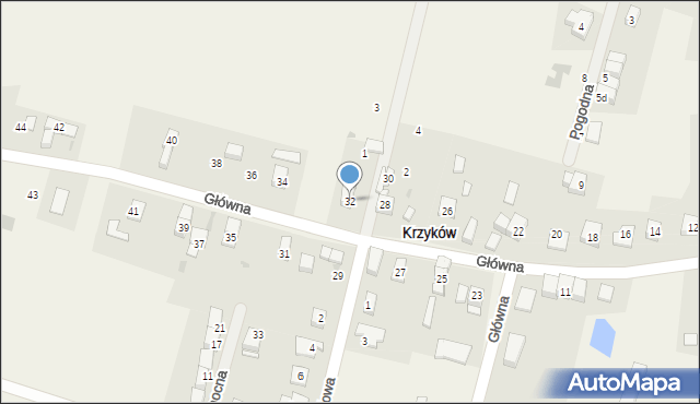Krzyków, Główna, 32, mapa Krzyków