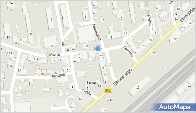 Łapy, Główna, 1A, mapa Łapy