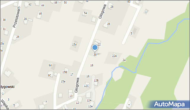 Meszna, Głogowa, 20, mapa Meszna