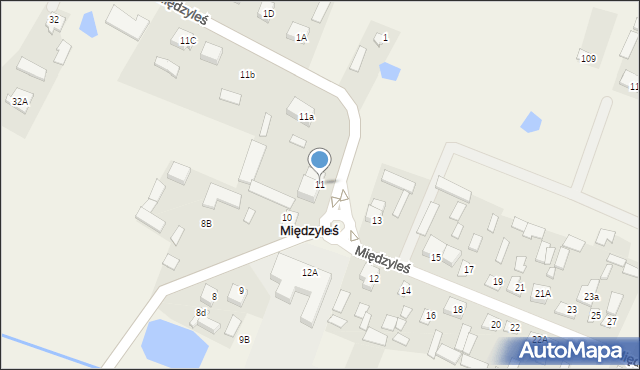 Międzyleś, Główna, 11, mapa Międzyleś