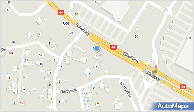 Mikołów, Gliwicka, 21, mapa Mikołów