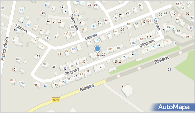 Mikołów, Głogowa, 26, mapa Mikołów