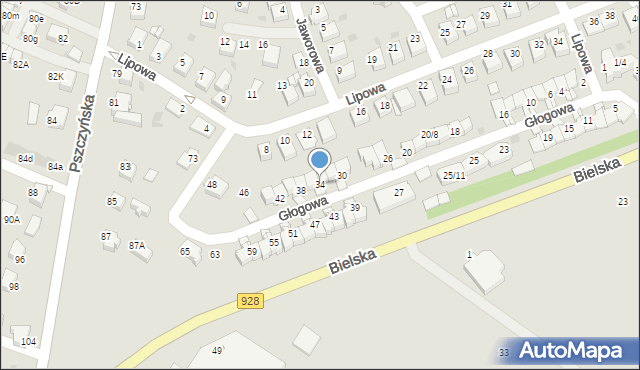 Mikołów, Głogowa, 34, mapa Mikołów